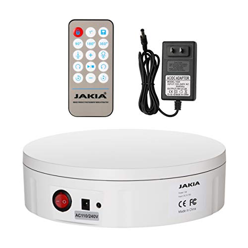 JAKIA Photography Turntable 360 Degree Product Display Stand 110 lbs/50 Kg Loading 8.7 inch/22 cm Diameter (No Wireless) Remote Control White Live Video Show Party