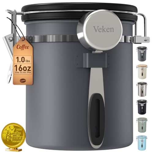 Veken Coffee Canister, Airtight Stainless Steel Food Storage Container,16OZ