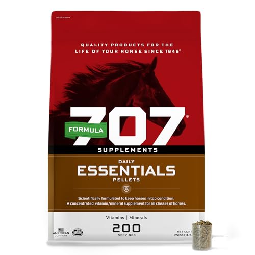 Formula 707 Daily Essentials Ration Balancer Supplement for Horses, 25 lb Bag – 200 Servings – Concentrated Complete Vitamin & Mineral Pellet