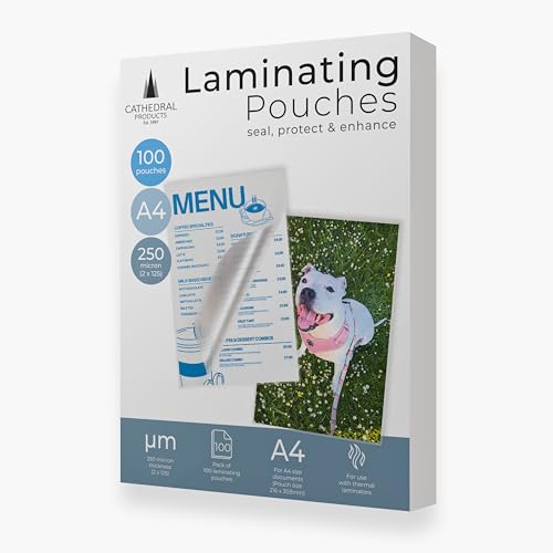 Cathedral Products Pack of 100 A4 Gloss Laminating Pouches 250 Micron