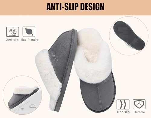 Slippers Women Men Fuzzy House Shoe with Memory Foam Fluffy Comfy Warm Winter Non-Slip Indoor Outdoor Dark Grey 6-72