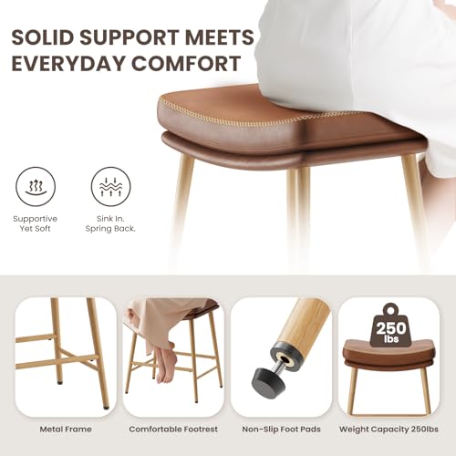 Image of MALOL Bar Stools Set of 5, Counter Height Bar Stools with Thick PU Leather Saddle Seat & Sturdy Metal Frame Legs,Backless Bar Stools for Kitchen Island Dining Cafe,Brown