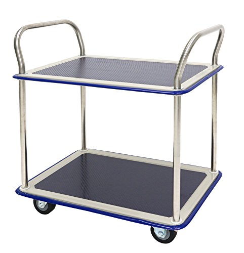 T-EQUIP TW-120 Etagenwagen, verchromt, 2 Etagen, LxBxH: 744 mm x 484 mm x 860 mm, Tragfähigkeit 220 kg, Edelstahl/Blau