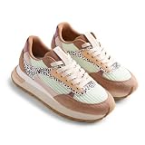 Gioseppo EMALI - Zapatillas Deportivas con Piel Serraje, Rejilla Superpuesta y Estampado de Cebra, Contraste de Colores y Texturas, Plataforma de 4 cm, Puntera Redonda, Color Coral, Talla 37