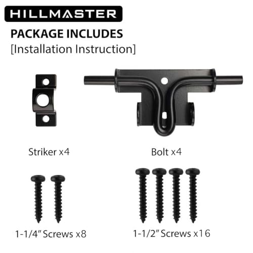 Image of Slide Bolt Gate Latch for Wooden Fence Outdoor Gate Latch Lock with Padlock Hole, Heavy Duty Sliding Fence Door Lock, Black Barrel Bolt Latches for Wood Vinyl Fence,Gate Hardware for Barn Shed,4 Pack