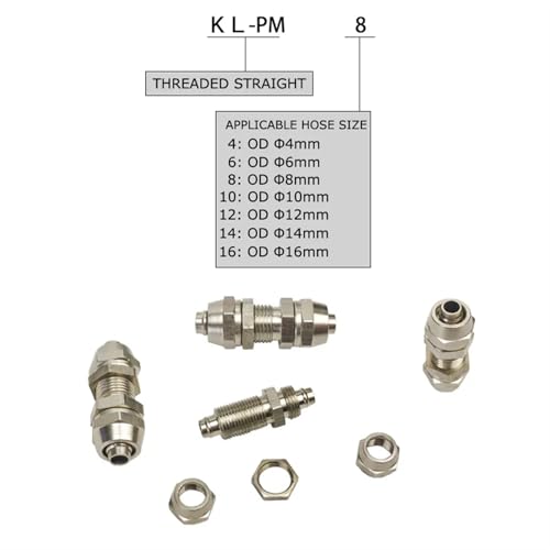 Conector neumático KL-PM10 racor de aire recto metálico de 10mm 4