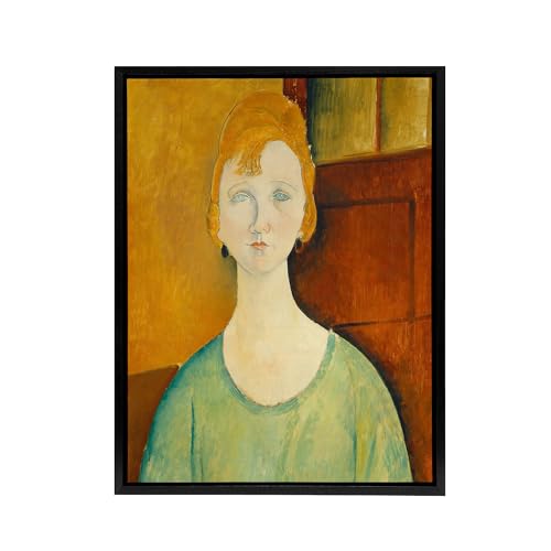 Artery8 Girl in Green Blouse Portrait Black Framed Canvas Wall