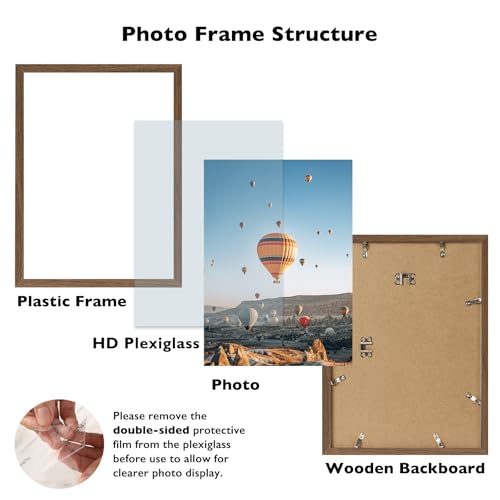 Image of JCJMY 9.5x13 Picture Frame Brown for Wall Hanging, Wall Mounting Horizontally or Vertically, 9.5 x 13 Wall Gallery Poster Photo Frame with Shatter Resistant Plexiglass, Brown