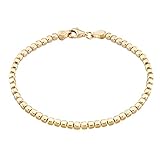 Miabella 18Kゴールド 925スターリングシルバー オーガニックキューブビーズチェーンブレスレット レディース メンズ イタリアで手作り, 7.5 inch, スターリングシルバー。