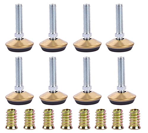 8 Pack Swivel Furniture Levelers - Adjustable Leveling Legs Glide,1.35\" Diameter Base, 3/8\"-16 Thread, for Tables Chairs Cabinets (Brass Color)