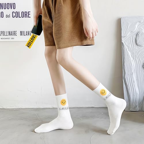 Women's Mid-Calf Socks 3-Pack | Smiley Combed Cotton | No-Slip Cuff | Spring Summer White Socks2