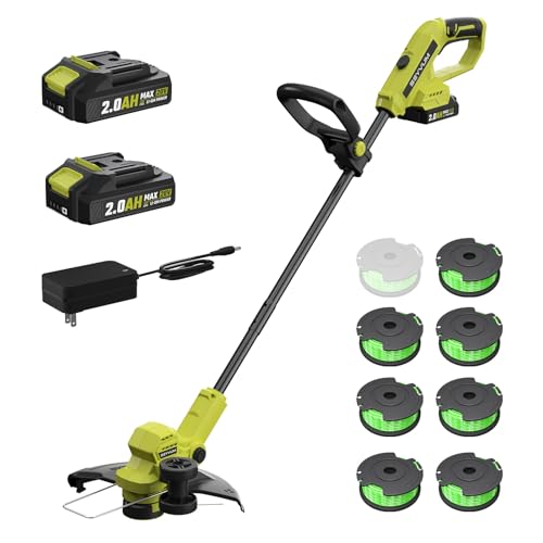 SEYVUM String Trimmer, 20V 12-inch Cordless Weed Trimmer with Auto Line Feed, 2 X 2.0Ah Battery Powered Grass Cutter, Lawn Edger with 8 Pcs Spool Line, Fast Charger Included