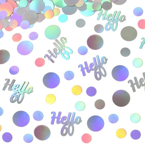 Image of Hello 60 Birthday Confetti for Table Iridescent 60th Birthday Party Decorations for Women Sixty Years Old Happy Birthday Tables Scatter Circle Dots Party Confetti Anniversary Decor 300PC