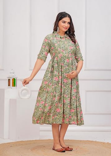 Image of Maternity Feeding Anarkali Kurti Dress for Women | Cotton Nursing Kurta with Both Side Zippers | Pregnancy & Nursing Wear | Comfortable Ethnic