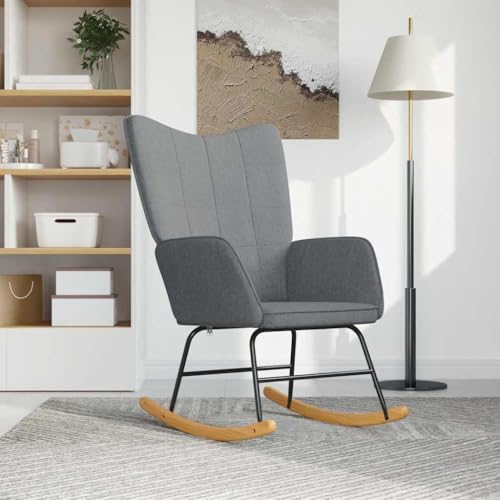 ZJMTOCYU Rocking Chair Soft Fabric Upholstered with Foam, Modern Design for Living Room or Nursery, Light Gray