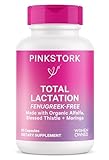 Pink Stork Total Lactation Supplement Without Fenugreek, Support Breast Milk Supply with Organic Alfalfa & Milk Thistle, Postpartum Breastfeeding Essentials - 60 Capsules, 1 Month Supply