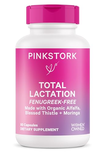 Image of Pink Stork Total Lactation Supplement Without Fenugreek, Support Breast Milk Supply with Organic Alfalfa & Milk Thistle, Postpartum Breastfeeding Essentials - 60 Capsules, 1 Month Supply