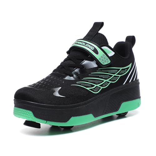 HUSKSWARE Kinder 2-in-1 Roller-Schuhe mit Atmungsaktivem Strick-Mesh, Abnehmbarer Fußbremse & 4 Rädern – Leichtes Design zum Laufen & Rollen,EU 29-40