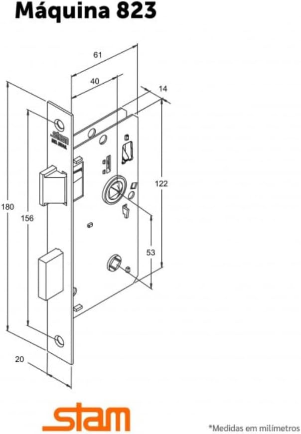 Fechadura Porta Banheiro 823/35 40Mm Cromado Roseta Aço Inox Stam