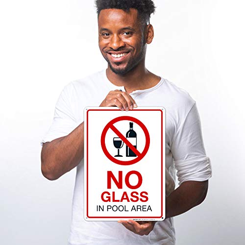 No Glass In Pool Area Pool Sign, 10X14 Inches, Rust Free .040 Aluminum, Fade Resistant, Made In Usa By Sigo Signs #TOP1