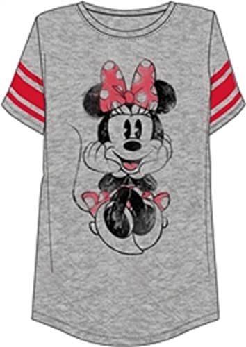 Disney Junior Fashion Football Tee Sitting Cute Minnie, Gray (X-Large)