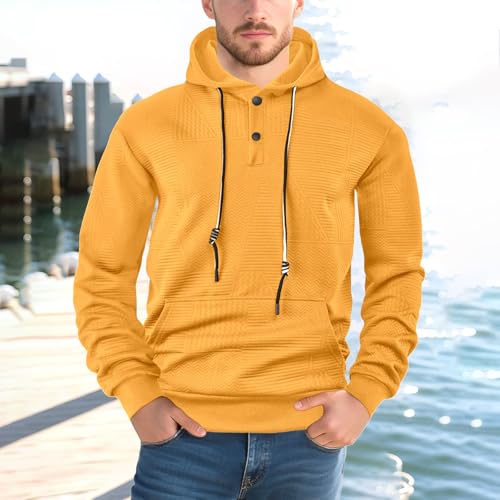 Mens Button Up Hooded Sweatshirts Casual Lightweight Drawstring Henley Pullover Hoodies Jacquard Textured Shirts2