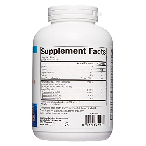 Natural Factors, Ultra Strength Rxomega-3 Fish Oil, Dha And Epa With Vitamin D3, 150 Softgels, 150 Count (Pack Of 1) #TOP2
