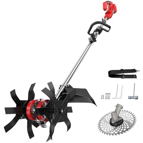 Cordless 2-in-1 Tiller Cultivator & Weed Wacker Compatible with Milwaukee 18V Battery (Tool Only) Ecarke Brushless Electric Garden Tiller Weed Eater 9 Tilling Width 9.4 Depth for Soil Cultivation