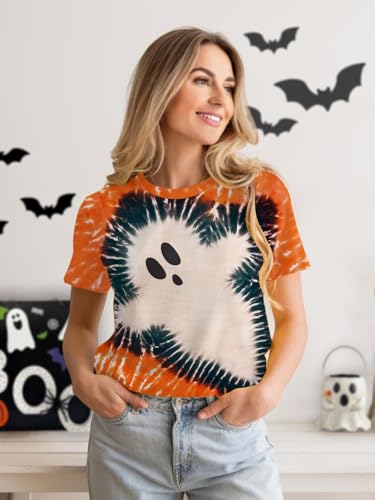 Halloween Shirt for Women Funny Ghost Costume Tshirts Halloween Short Sleeve Graphic Tee Tops4