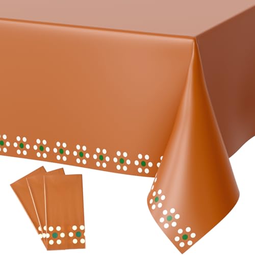 Image of Oudain 4 Pack Cielito Lindo Party Decoration Mexican Tablecloth Disposable Plastic Terracotta Mexican Cielito Lindo Baby Shower Table Decor Wedding Birthday Party Decorations(Flower,Green and Cream)