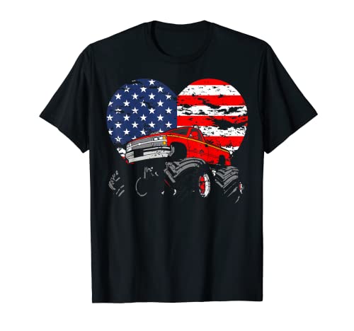 Monster Truck - Camisa para niños pequeños, bandera americana, 4 de julio Camiseta