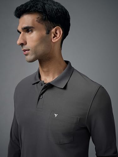 Image of TECHNOSPORT Men Polyester Slim Fit Polo Neck Full Sleeve Matpiq T-Shirt with Patch Pocket for Regular Use