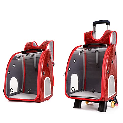 Transparent Pet Trolley Case On Wheels, Soft Sided Carrier with Breathable Holes Back Pack Carrier, Cat Carriers Baskets Back Pack for Traveling Hiking