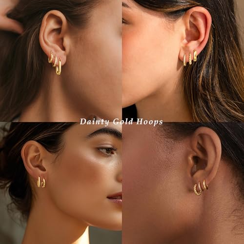 Moodear 6 Pairs Gold Hoop Earrings Set for Women 14K Gold Plated Hypoallergenic Thick Huggie Hoop Earrings Trendy Small Chunky Earrings Jewelry Gifts4