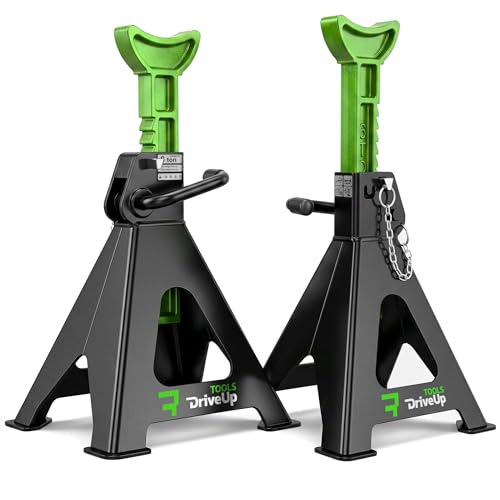 DriveUpTools Jack Stands, 6 Ton (13,000 lbs) Capacity Heavy Duty, Double Locking Pin Safety, 14.2-23 Inch Adjustable Height Car Jack Stands for SUV, Truck, Van, Jeep, UTV/ATV - Pair (Green-Black)