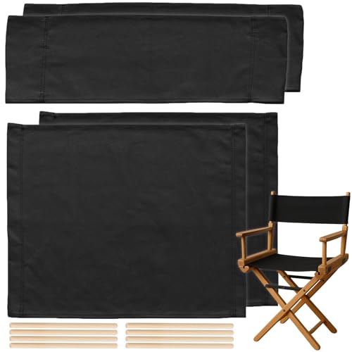 STAY GENT 18L X 15W 2 Set Directors Chair Replacement Canvas for 18 Director Chairs Replacement Cover Canvas Seat and 19.7L X 6.3W Back Covers Kit for Director Chairs Movie Chair Black