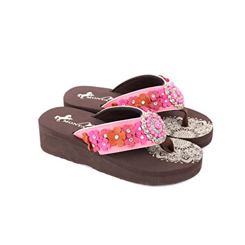Montana West Wedge Sandals For Women Summer Hand Beaded Flip Flop Embroidered Studded Comfort Wedge Sandals Pink Se97-S096Pk-9 #TOP5