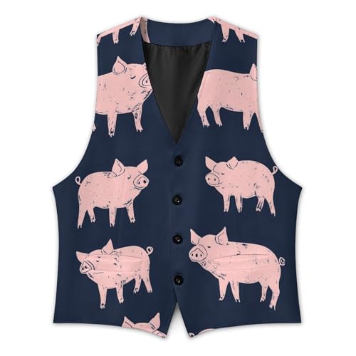 Cute Pigs Formal Suit Vest for Men with Pockets for Business Casual Dress Tuxedo Slim Fit2