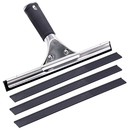 TETEWEVER 30cm Fensterabzieher Profi, Edelstahl Fensterwischer mit 3 Ersatz-Gummilippe, Duschabzieher Schwarz für Dusche, Badezimmer, Spiegel, Glas, Fliesen, Fensterreinigung, Fensterreiniger