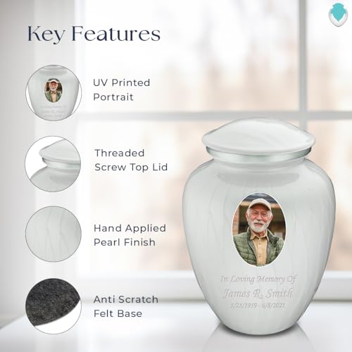 Image of Geturns Embrace Adult Personalized Picture Cremation Urns for Human Ashes I Large Photo Pearl White Funeral Urn for Men and Women I 200 lbs