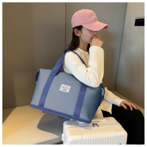 Image of WILDHORN 40 Liters Nylon Expandable Travel Duffle Bag for Men & Women, Waterproof Weekender Luggage Bag, Foldable Gym & Overnight Travel Hand Bag with Wet & Dry Compartment (Blue)