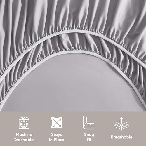 Image of Nestl Extra Deep Split King Sheet Set - 7 Piece Breathable & Cooling Sheets - Hotel Luxury Bedding Set w /18-24 Inch Deep Pockets - Easy & Secure Fit - Super Soft, Wrinkle Free & Comfy - Gray Lavender