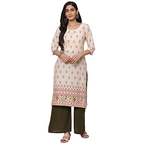 Image of Rangriti Olive Green Cotton Straight Kurta for Women
