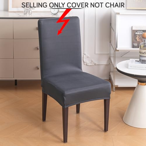 Image of HOKIPO 'SereneSolids' 140 GSM Polyester Blend Dining Chair Cover Set of 4, Grey (AR-6246-GRY)