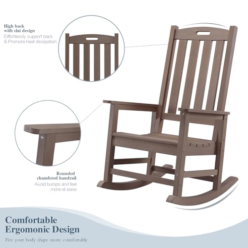 Image of Psilvam Outdoor Rocking Chairs Set of 2, Oversized Porch Rocker (Brown)
