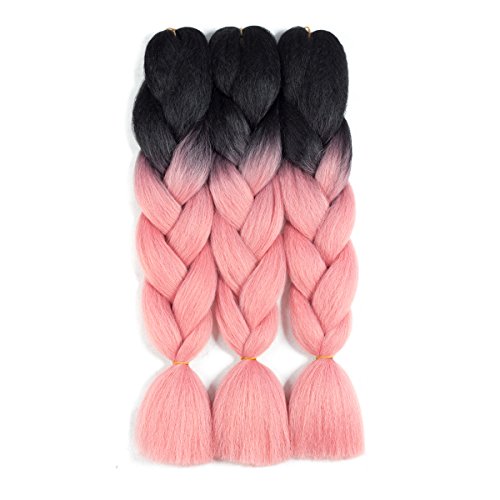 Jumbo Braiding Hair Ombre braids 3pcs Black and Pink hair extensions tone clolor (3pcs, T1B/Pink)
