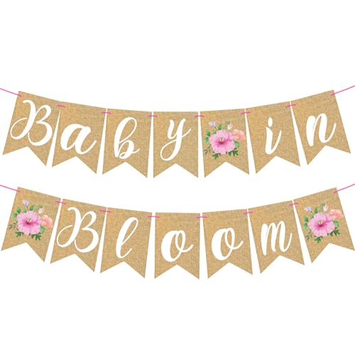 Image of Baby in Bloom Banner Baby Shower Paper Banner Party Decoration Flower Baby Shower Bunting Garland Wall Hanging Sign Decor for Girl Baby in Bloom Party Indoor Decorations