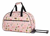 Lucas Designer Carry On Luggage Collection - Lightweight Pattern 22 Inch Duffel Bag- Weekender Overnight Business Travel Suitcase with 2- Rolling Spinner Wheels (22in, Flamingo Party)