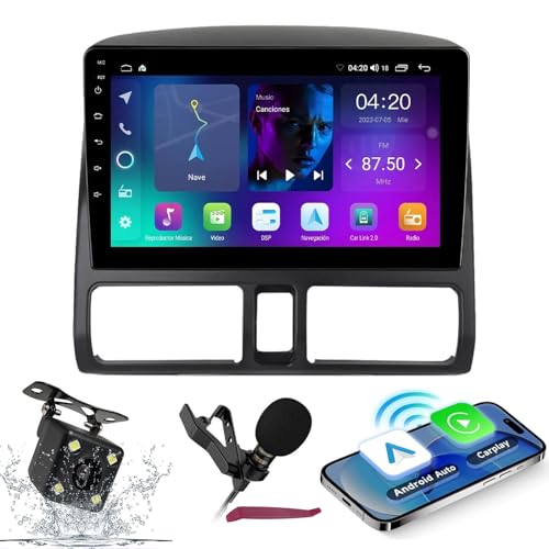 HXSQcar Android 14 Car Radio Navi per H-Onda CRV 2002-2005 9" Schermo Radio con Supporto Wireless Carplay Android Auto GPS Navigazione Bluetooth 5.0 HiFi FM 5G-WiFi SWC Mic Camera,M100s