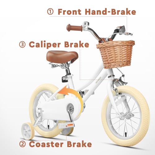 Image of Petimini Vintage Kids Bike for Girls, 12-20 Inch Classic Bicycle with Wicker Basket & Bell, High Tensile Steel Frame, Training Wheels (12-18 inch), 85% Pre-Assembled, Retro Bike for Outdoor Riding